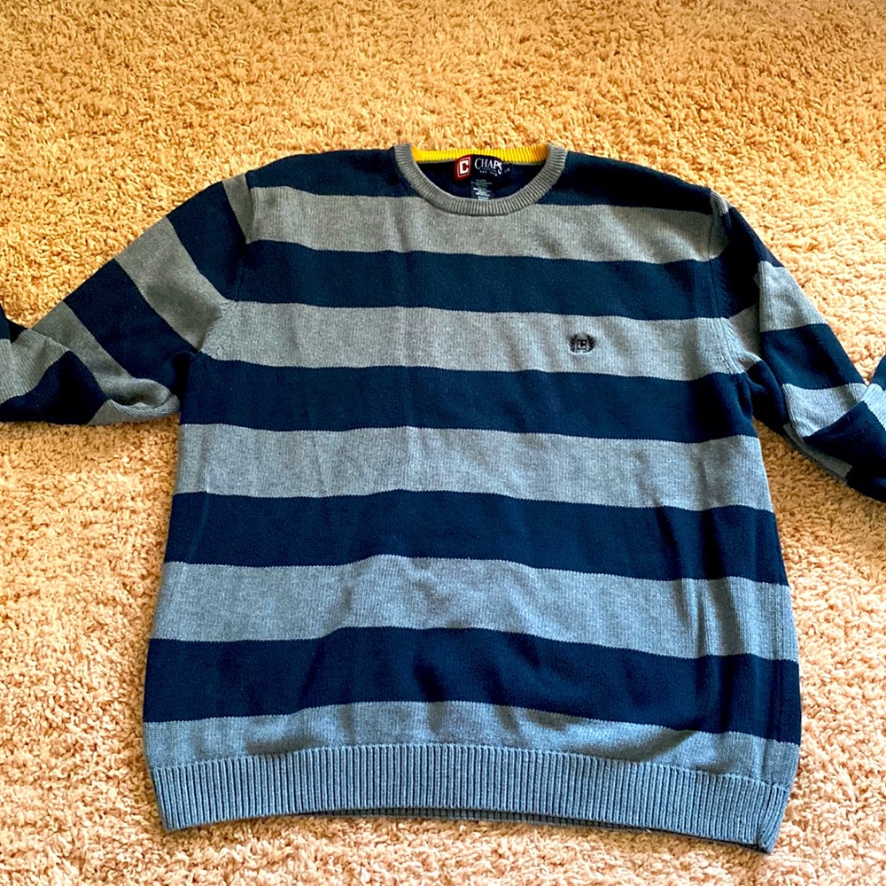 Blue and grey striped sweater